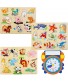 Wooden Peg Puzzles for Toddlers – Pack of 3 with Learning Clock Animal Chunky Educational Preschool Puzzles for Toddlers Kids Boys Girls and Children