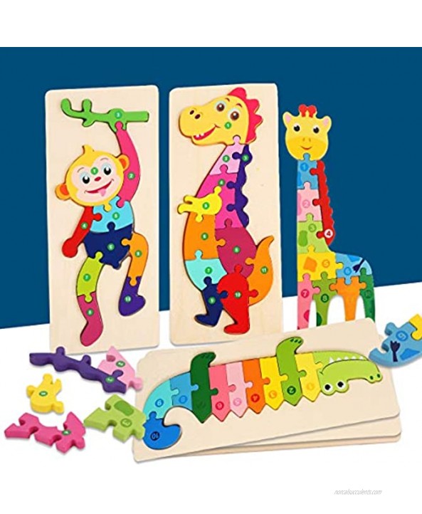 Wooden Pegged Puzzles for Toddlers Toys Montessori Stem Animal Jigsaw Preschool Block Learning Toys Gifts for Infant Boy Girls Kids Age 1 2 3 Year Old Activities Educational Game 5 Packs Animal
