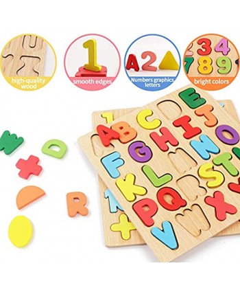 Wooden Puzzles for Toddlers 3 in 1 Wooden Peg Puzzle Set Wooden Alphabet ABC Number Shape Puzzles Board Toddler Preschool Learning Toys for Kids Ages 2-4 Boys and Girls