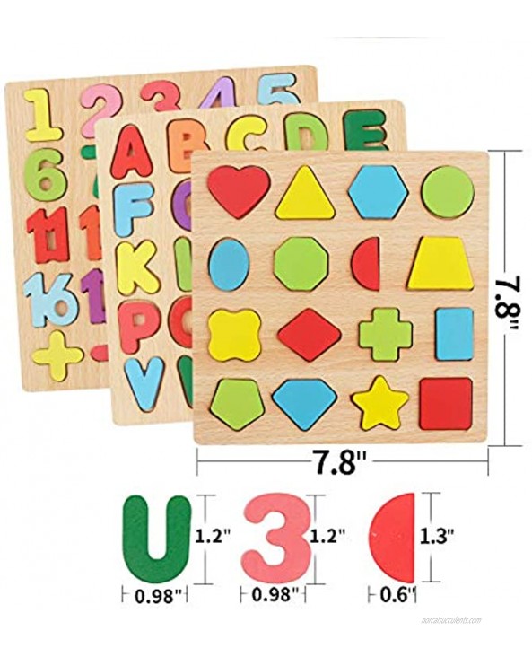 Wooden Puzzles for Toddlers 3 in 1 Wooden Peg Puzzle Set Wooden Alphabet ABC Number Shape Puzzles Board Toddler Preschool Learning Toys for Kids Ages 2-4 Boys and Girls