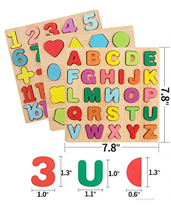 Wooden Puzzles for Toddlers Wooden Alphabet Number Shape ABC Name Puzzles Toddler Learning Puzzle Toys for Kids 1-6 Years Old 3 in 1,Montessor Puzzle for Toddlers