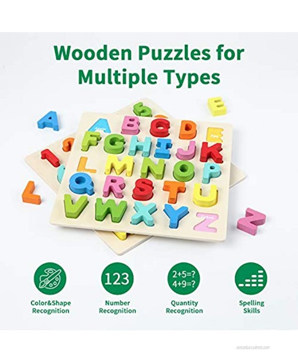 Wooden Puzzles Set Toddler Number and Alphabet Puzzle for Baby Preschool Math Letters Colors Learning Good Birthday Toy Gift for Kids Ages 3 4