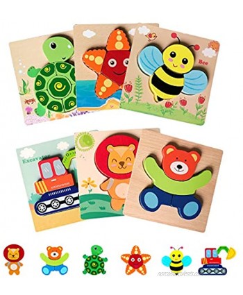 Wooden Toddler Puzzles Toys Gifts AwesomeCube 6 Pack Animal Shape Jigsaw Puzzles for Child Kids Preschool Learning Educational Toys for for 1 2 3 Year Old Boys Girls