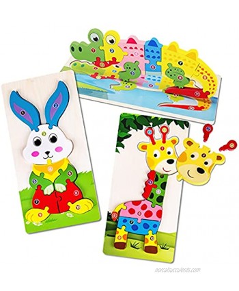 Wooden Toddlers Puzzle Montessori Toys Animal Block Big Size for Kids Learning Toys Gift for Age 3 4 5 Year Old Girls Boys Preschool Activities Educational Game Travel Toys