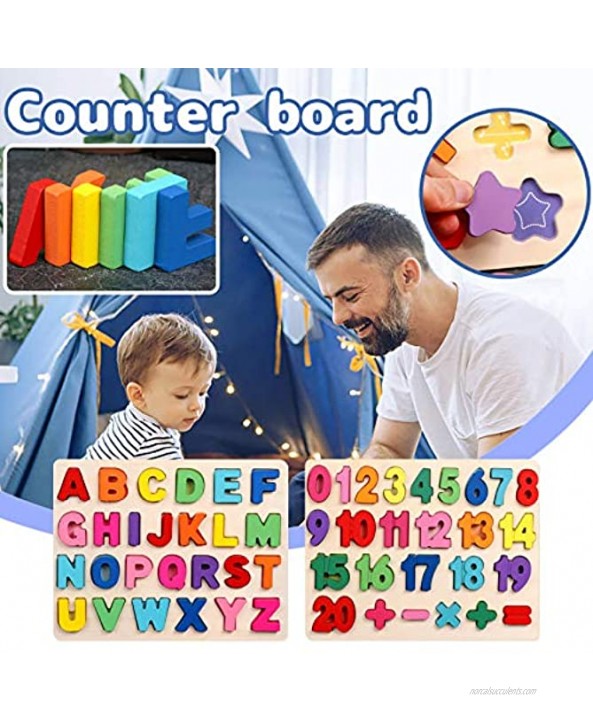 Zxmxh Wooden Alphabet Number Puzzle Board,Wooden Puzzles for Toddlers Kids Wood Numbers and Alphabets Chunky Puzzles 2 in 1 Blue Puzzles Boards Set Toy Gift for Boys Girls A