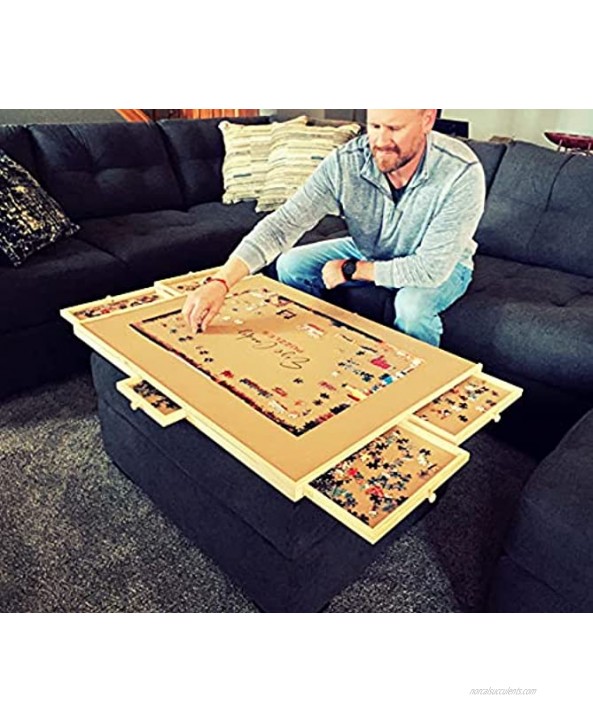 1500 Pieces Jigsaw Puzzle Table Firmly Attached with 6 Removable Storage Drawers Smooth Surface Jigsaw Board Size is 27” X 35” for Puzzle and Games.