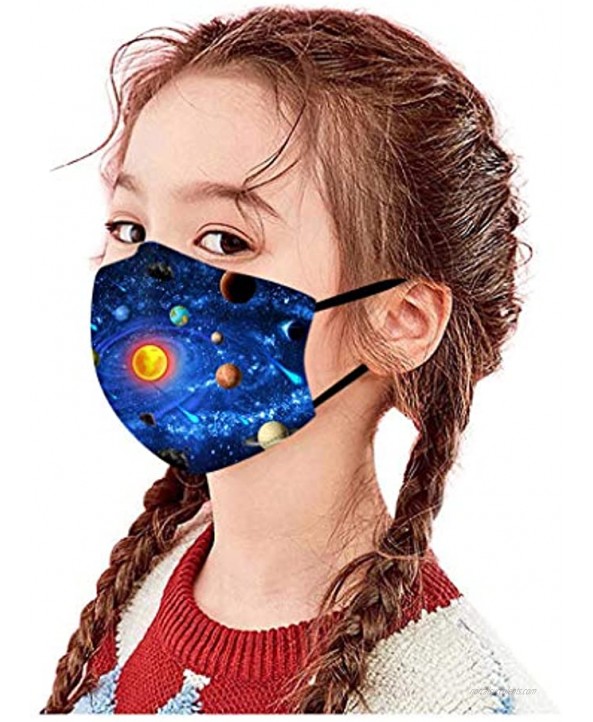5PC Kids Face Bandanas Fashion Fabric Cat Astronaut Cosmos Planet Cute Pattern Washable Reusable Facewear for Children