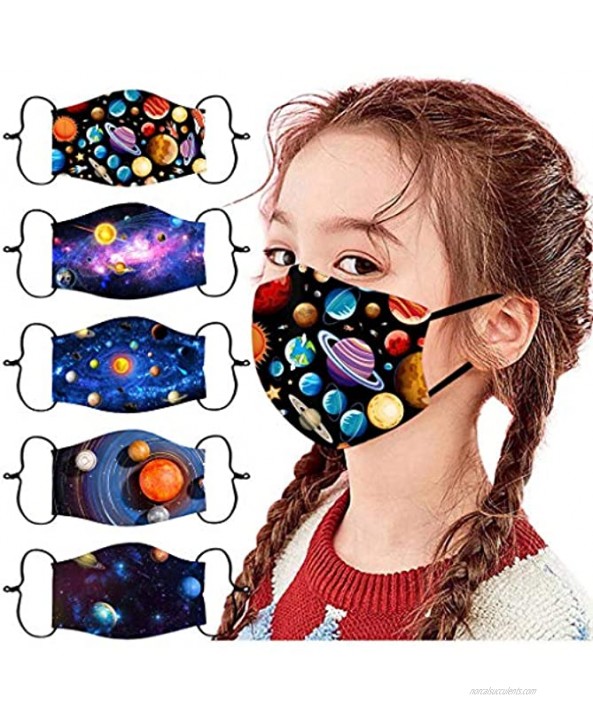 5PC Kids Face Bandanas Fashion Fabric Cat Astronaut Cosmos Planet Cute Pattern Washable Reusable Facewear for Children