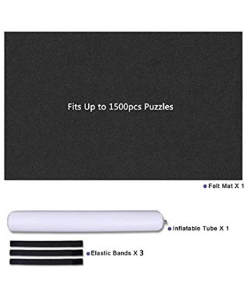 Black Felt Mat for Jigsaw Puzzles Storage Up to 1500 Pieces 46" x 26" Puzzle Roll Up Mat Inflatable Tube 3 Elastic Fasteners and a Air Pump
