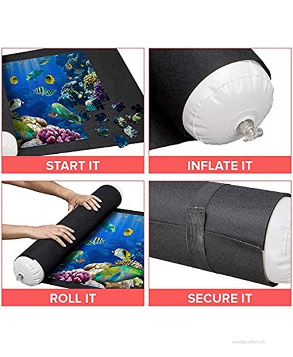 Black Felt Mat for Jigsaw Puzzles Storage Up to 1500 Pieces 46 x 26 Puzzle Roll Up Mat Inflatable Tube 3 Elastic Fasteners and a Air Pump