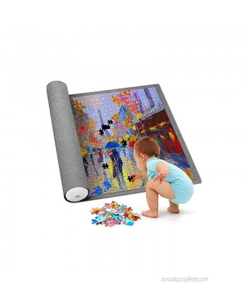 BLLKE Puzzle Roll Up Mat for 1500 Pieces Puzzle Board with 1 Pump+3 Straps+1 Drawstring Storage Bag Gray Family Jigsaw Puzzles Games Mat 1500Pcs