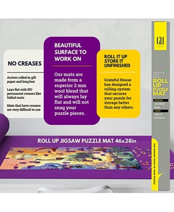 GRATEFUL HOUSE Premium Wool Blend ROLL UP Puzzle MATS for Jigsaw Puzzles. Wool Felt lays Perfectly Flat Comes Rolled & not Folded. Fits 500 1000 1500 Piece Jigsaw Puzzles. Purple 46 x 26 inches