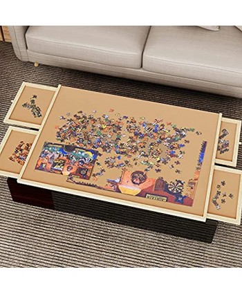 Lovinouse Upgraded 1000 Piece Wooden Puzzle Table Jigsaw Puzzles Plateau Puzzle Board with Smooth Fiberboard Work Surface 4 Sliding Drawers Puzzle Storage for Teens Adults