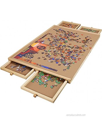 Lovinouse Upgraded 1000 Piece Wooden Puzzle Table Jigsaw Puzzles Plateau Puzzle Board with Smooth Fiberboard Work Surface 4 Sliding Drawers Puzzle Storage for Teens Adults