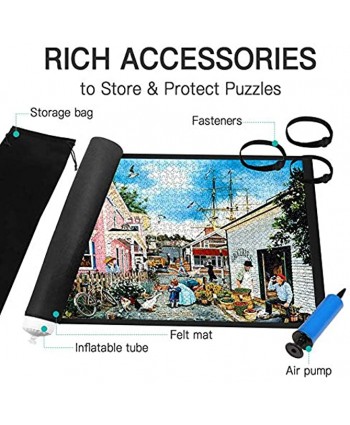 MUTOCAR Jigsaw Puzzle Board Portable Puzzle Mat Up to 1500 Pieces Portable Puzzles Board,46" x 26" Felt Mat Inflatable Tube and 3 Elastic Fasteners for Puzzle Storage Puzzle Saver