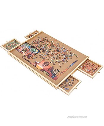 PIAOMTIEE 1000 Piece Wooden Puzzle Table Portable Jigsaw Puzzle Board with Smooth Fiberboard Work Surface 4 Sliding Drawers Upgraded Puzzle Organizer for Teens Adults