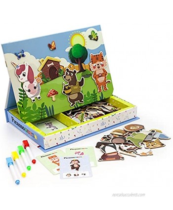 PicassoTiles 112 Piece Magnetic Mix & Match Animal Building Activity DIY Combination Puzzle Book Kid Toy Set Educational Playset STEM Learning 20 FREE Unique Animals Creative Inspirational Idea Cards