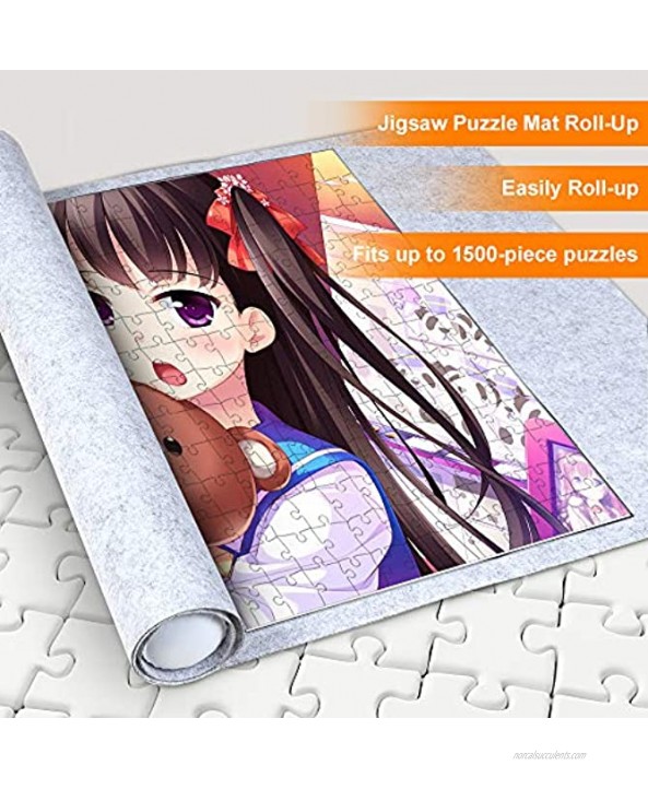 Puzzle Mat Roll Up for Jigsaw Puzzles Upto 1500 Pcs Jigsaw Puzzles Roll Up Mat with Inflatable Tube+Mini Pump+Felt Mat+3 Elastic Fasteners+Drawstring Storage Bag Holds 300 500 700 1000 1500 Pieces