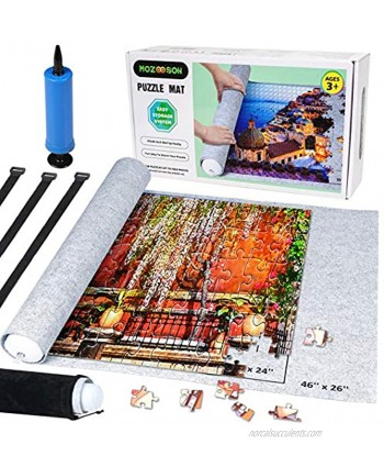Puzzle Mat Roll Up for Jigsaw Puzzles Upto 1500 Pcs Jigsaw Puzzles Roll Up Mat with Inflatable Tube+Mini Pump+Felt Mat+3 Elastic Fasteners+Drawstring Storage Bag Holds 300 500 700 1000 1500 Pieces
