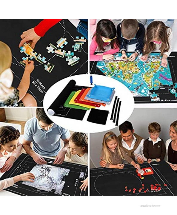 Puzzle Roll Jigsaw Storage Felt Mat Jigroll Up to 1,500 Pieces Environmental Friendly Material for Jigsaw Puzzle Player with 6PCS Puzzle Felt Tray