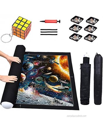 Puzzle Roll Up Mat with 6 Pcs sorter Trays Store and Transport Jigsaw Puzzles 500 Pieces 1000 Pieces 1500 Pieces 41" x 29" Felt Mat Inflatable Tube and 3 Elastic Fasteners,Inflatable Pump Black