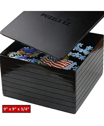 Puzzle Sorting Trays with Lid Stackable 9" x 9" Puzzle Sorter Black Jigsaw Puzzle Accessories Storage for Adults Organizer Hold Up to 1500 Pieces Table Space Saver Gift for Puzzle Lovers