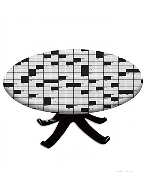Round Tablecloth with Elastic Edges Classical Crossword Puzzle with Black and White Boxes and Numbers Word Search Puzzle Design 48 Diameter Black and White