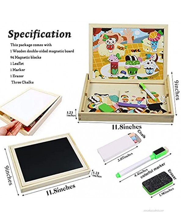 Wooden Magnetic Double-Sided Art Easel Black Board Puzzle with Storage Box for Kids 3 Years and Up Ice Cream