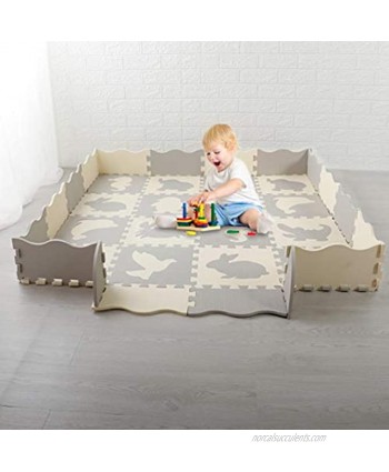 0.4inch Baby Play Mat with Fence Interlocking Foam Floor Tiles Kids,Anti-Slip Stitching Baby Crawling Mat
