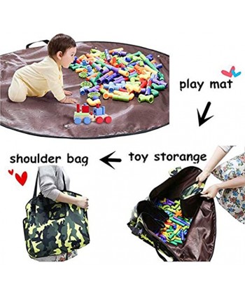 4-in-1 Multifunctional Kids Play Mat 39.4 Inch Round Floor Activity Rug Foldable Waterproof Playmat Large Tote Shoulder Bag Baby Toys Storage Organizer Outdoor Picnic Blanket Mat