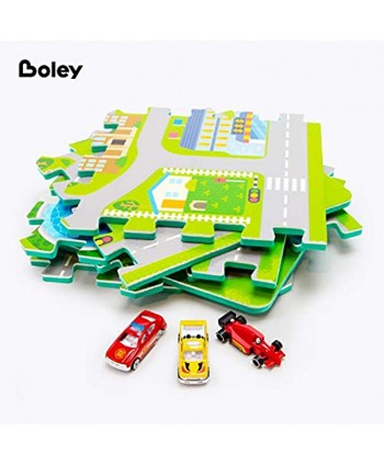Boley Traffic Foam Play Mat Kids Playmat with 3 Mini Cars Toddler Playroom Puzzle Foam Playmat with Interlocking Floor Tiles