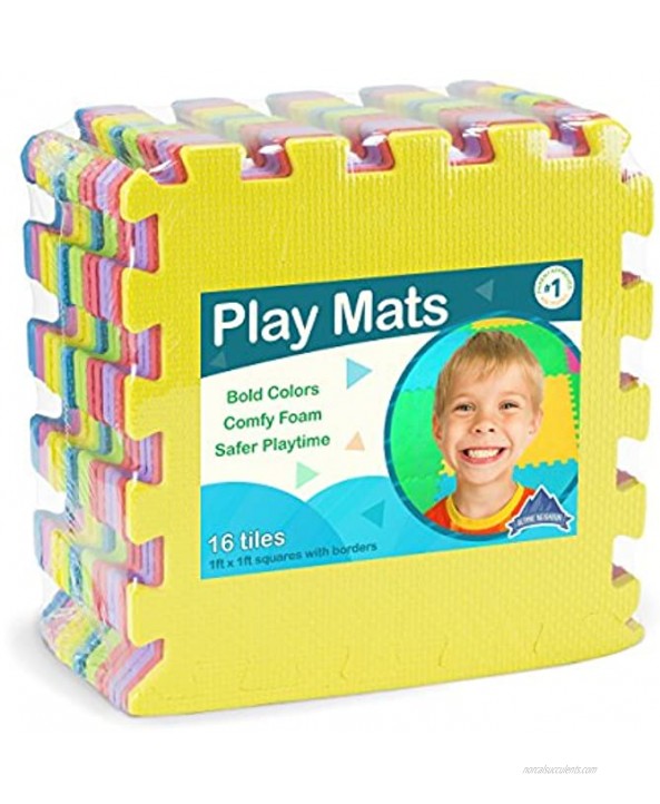 Foam Play Mats 16 Tiles + Borders Safe Kids Puzzle Playmat | Non-Toxic Interlocking Floor Children & Baby Room Soft EVA Thick Color Flooring Square Babies Toddler Infant Exercise Area Carpet