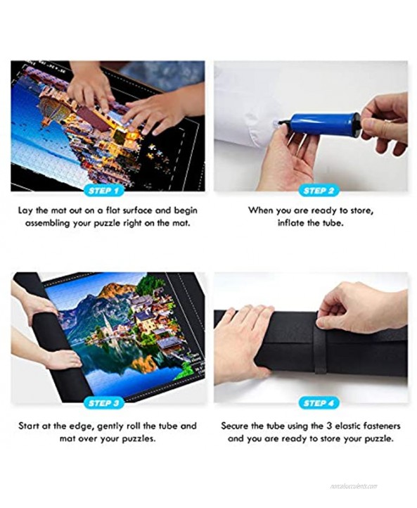 Jigsaw Puzzle Mat Roll Up Puzzle Storage Saver for 500 1000 1500 2000 Pieces Felt Puzzle Roll up Mat with Inflatable Tube+Pump+Fasteners Strap 46.5 31.5