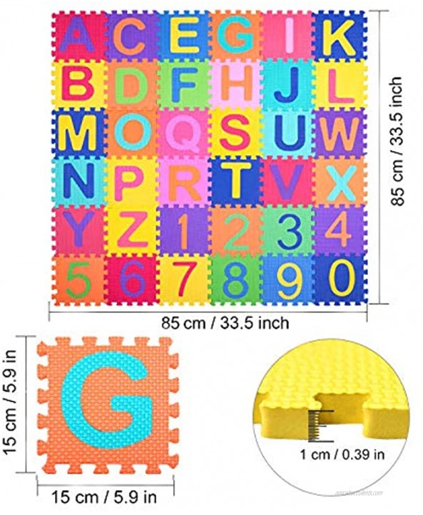 Kangler Kids Foam Puzzle Play Mat 36-Piece Set 5.9inch x 5.9inch Interlocking EVA Floor Tiles with Alphabet and Numbers