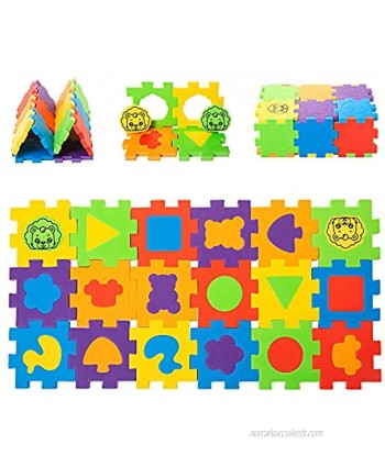 Kids Foam Puzzle Play Mat EVA Foam Puzzle with Shapes and Colors for Toddlers Aged 1-3 3.7inchesx 3.7 inches 18 Pieces Interlocking playmat Tiles