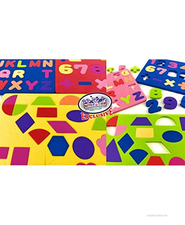 Matty's Toy Stop Deluxe EVA Foam Puzzles Featuring Alphabet Numbers & Shapes with Storage Bag 3 Pack Assorted Bright Colors