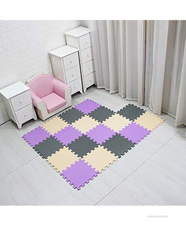MQIAOHAM Children Puzzle mat Play mat Squares Play mat Tiles Baby mats for Floor Puzzle mat Soft Play mats Girl playmat Carpet Interlocking Foam Floor mats for Baby Beige Purple Grey 110111112