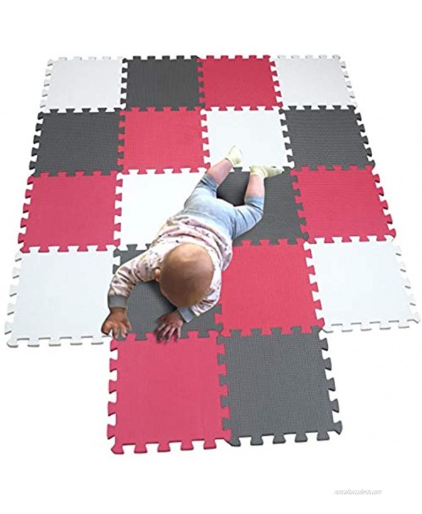 MQIAOHAM Children Puzzle mat Play mat Squares Play mat Tiles Baby mats for Floor Puzzle mat Soft Play mats Girl playmat Carpet Interlocking Foam Floor mats for Baby White Rose Grey 101109112