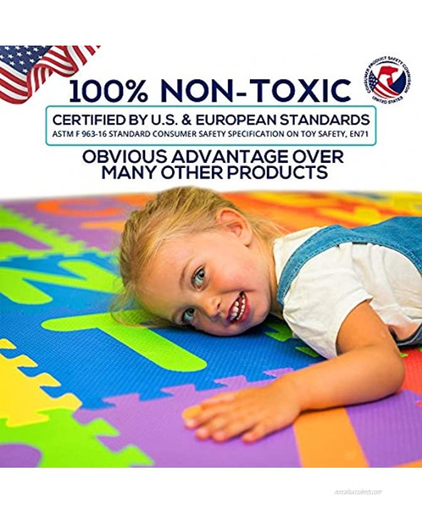 Non Toxic Play Mat for Kids Toddlers Foam Puzzles Thickest Alphabet ABC & Numbers 0-9 Play & Exercise Mat 36 Tiles 12x12 Floor Coverage 36 Sq Ft