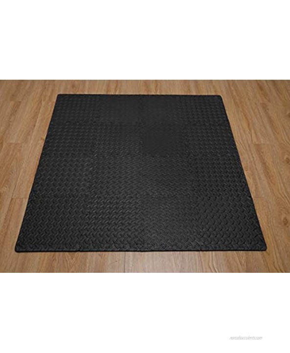 Ottomanson Soft EVA Foam Mat Flooring Tiles Black 16 PC 12 x 12