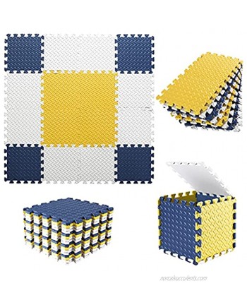 Tamiplay 16 Tiles Kids Baby Play Mat 0.4 Inch Thicked Foam Interlocking Floor Mats Soft Eva Foam Play Mat Colorful Puzzle Play Mat Exercise Mats For Toddler With Storage BagWhite Yellow Dark Blue