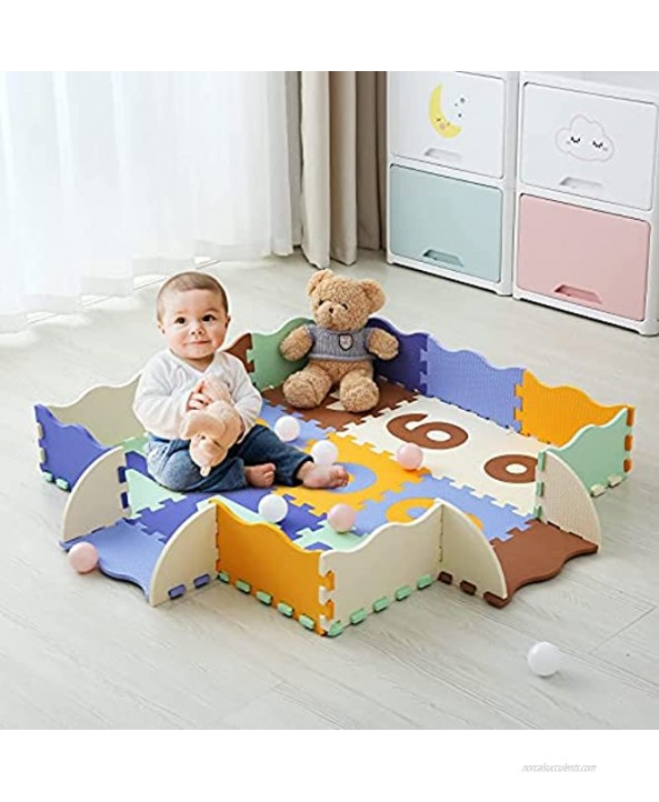 Tamiplay Baby Foam Play Mat with Fence Numbers 1-9 Pattern Baby Play Mat Floor Mat Interlocking Foam Floor Tiles Foam Puzzle Playmat Crawling Mat for Kids Toddlers and Infants Indoor 9pcs+16pcs