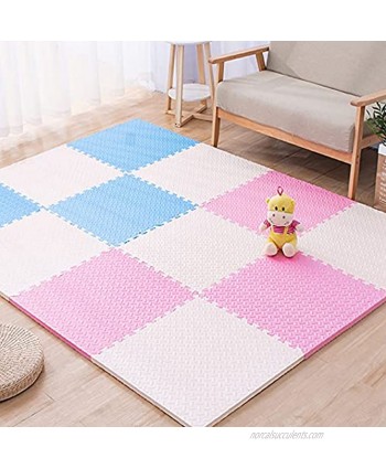 TBY Children Foam Play Mat Soft Kids EVA Interlocking Puzzle Play mat for Living Room Garden Yoga Exercise Gym Perfect Home Decoration,Beige+Pink+Light Blue,16