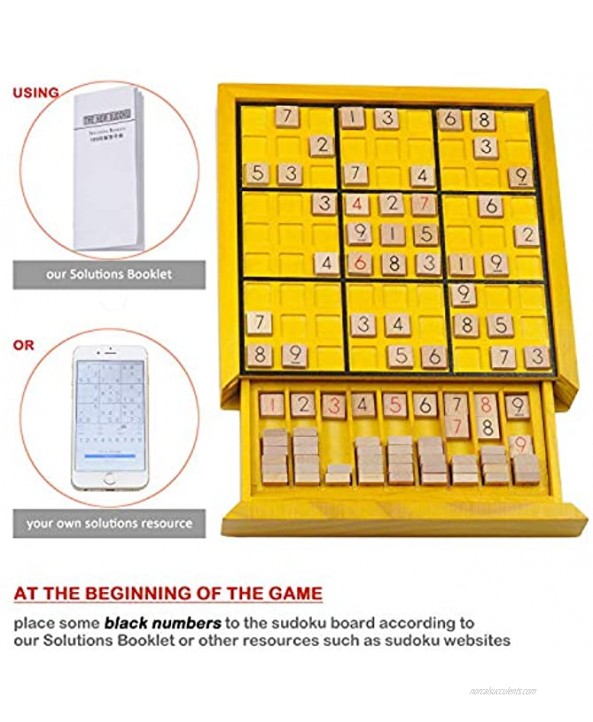 KAILIMENG Wooden Sudoku Board Game with Drawer 81 Grids Number Place Wood Puzzle for Kids and Adults