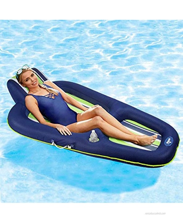 Aqua Oversized Deluxe Pool Lounger Inflatable Pool Float Heavy Duty X-Large 70” Navy Green White Stripe