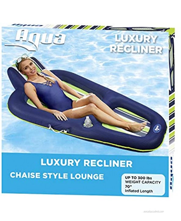 Aqua Oversized Deluxe Pool Lounger Inflatable Pool Float Heavy Duty X-Large 70” Navy Green White Stripe