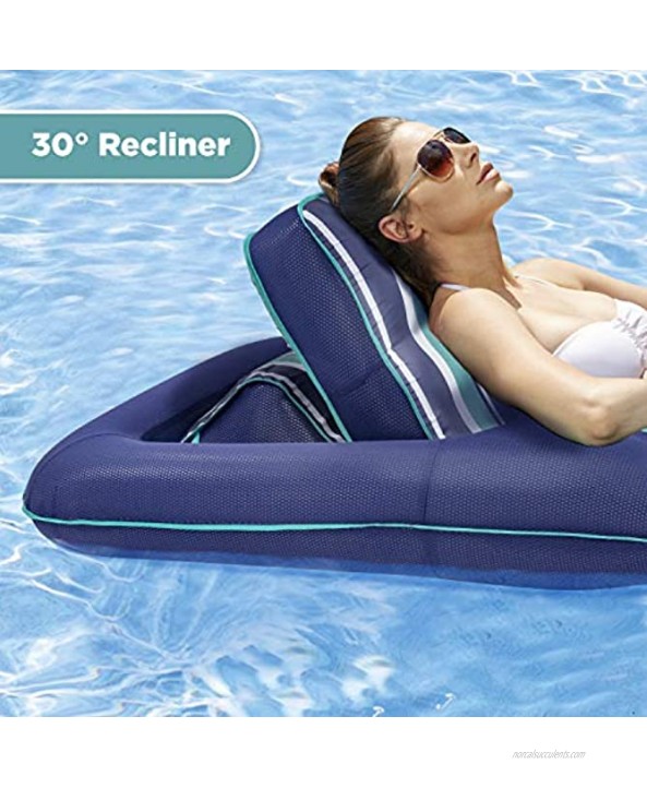 Aqua Premium Convertible Ultimate Pool Lounger Inflatable Pool Float Heavy Duty X-Large 74” – 90” Navy Green White Stripe