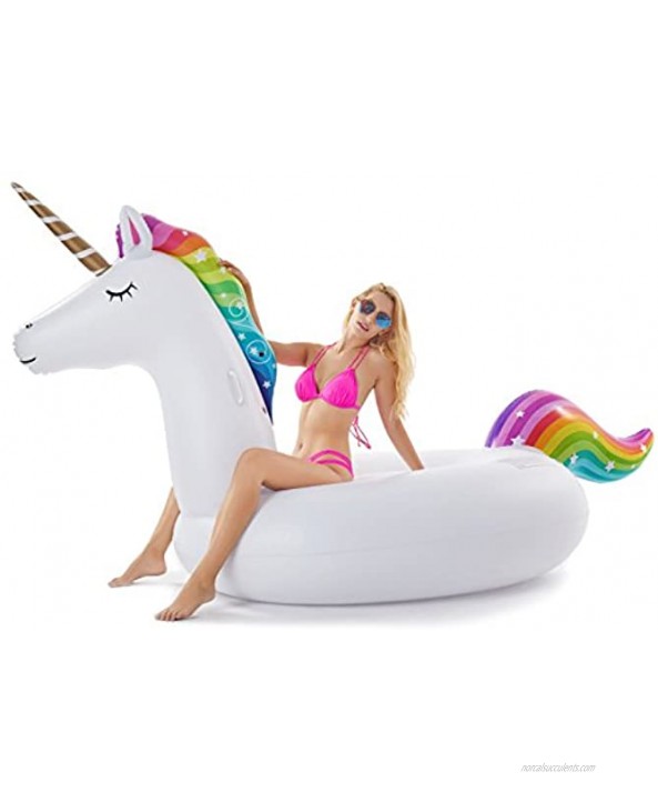 Jasonwell Giant Inflatable Unicorn Pool Float Floatie Ride On with Fast Valves Large Rideable Blow Up Summer Beach Swimming Pool Party Lounge Raft Decorations Toys Kids Adults