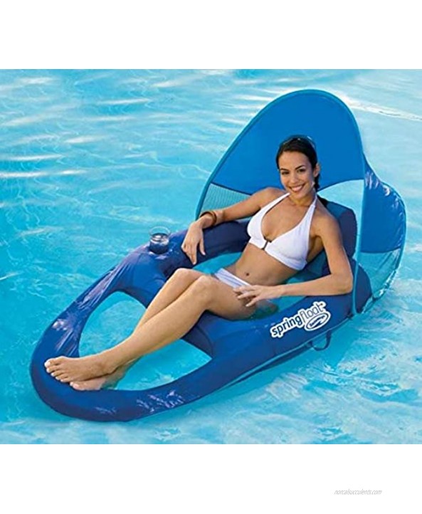 SwimWays Spring Float Recliner with Canopy Swim Lounger for Pool or Lake