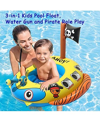 TROJOY 3-in-1 Pool Floats for Kids Toddler Pool Toys with Water Gun Pirate Ship Toys for Boys Girls 3 4 5 6 7 Kids Inflatable Boat Toys Gifts for Summer Swimming Pool Party Birthday